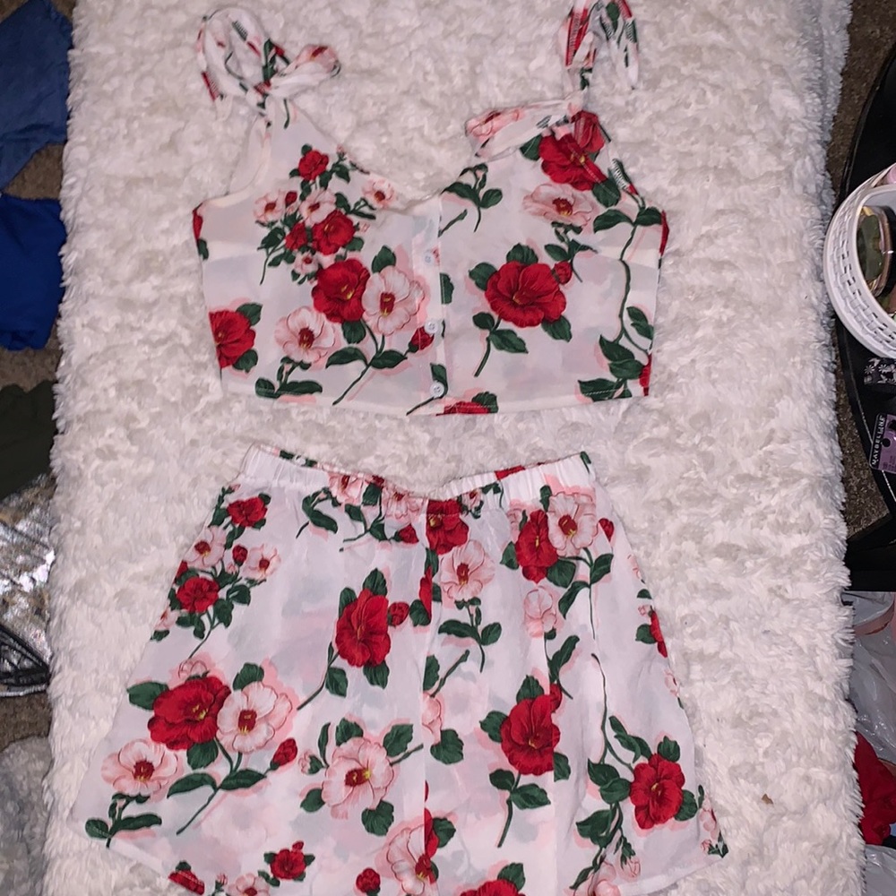 White floral top and bottom